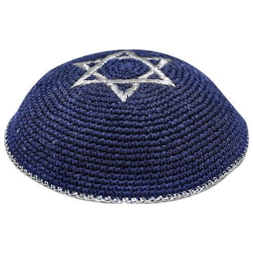 Knitted Kippah Blue Silver M. 16 Cm