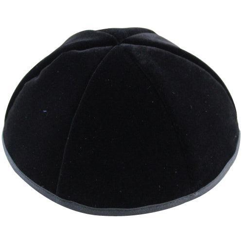 Velvet "Mofet" Kippah- Black, Size 6 22 cm- 6 Parts with Rim