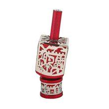 Emanuel Medium Anodized Aluminum Dreidel with Metal Cutout Jerusalem-- Red