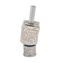 Emanuel Large Anodized Aluminum Dreidel with Metal Cutout Jerusalem-- Silver