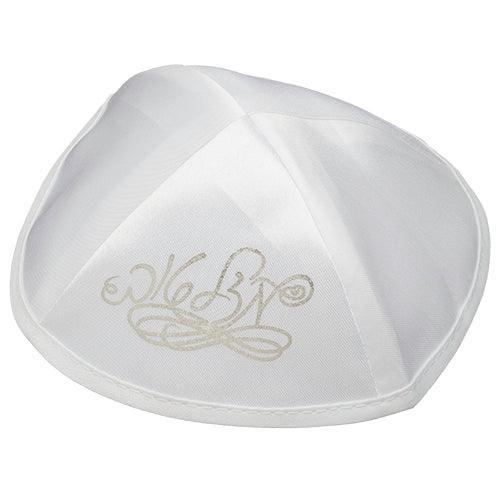 White Satin Kippah 19 Cm "mazal Tov"
