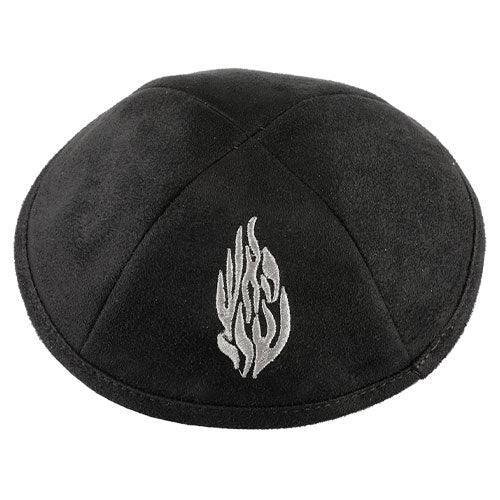 Ultra Suede Kippah 17 Cm, With Pin Spot - Black