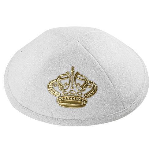 ULTRA  SUEDE KIPPAH 19 CM, WITH PIN SPOT- WHITE