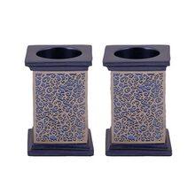 Emanuel Square Candlesticks w/ Full Metal Cutout Blue