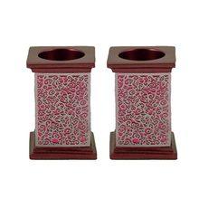 Emanuel Square Candlesticks w/ Full Metal Cutout Maroon