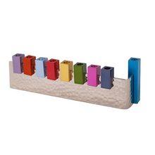 Emanuel Hammered L Shaped Menorah w/ Anodized Pieces Multicolor