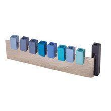 Emanuel Hammered L Shaped Menorah w/ Anodized Pieces Blue