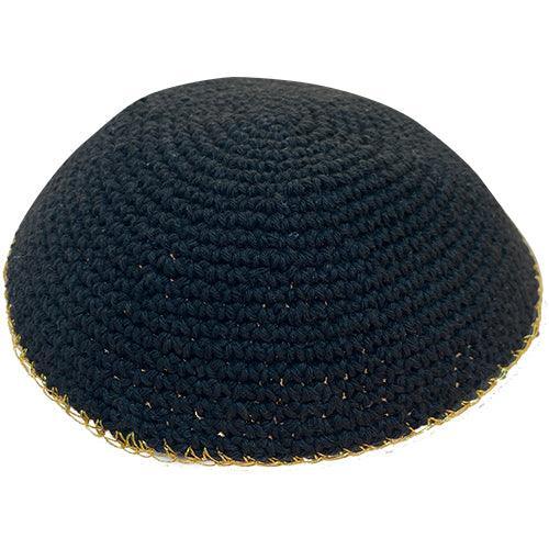 Knitted Kippah 17 cm- Black with Golden Line