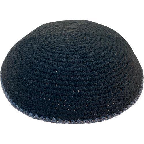 Knitted Kippah 17 cm- Black with Gray Line