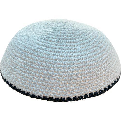 Knitted Kippah 15 cm- White with Black Line