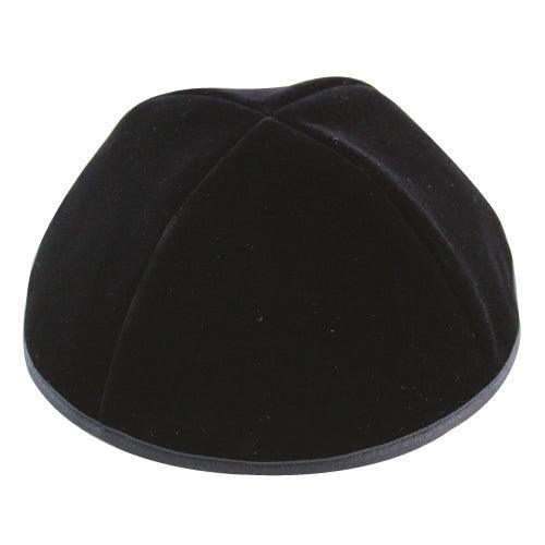 VELVET PLUSH BLACK KIPPAH 4 PARTS, 23 CM SIZE 7 WITH RIM