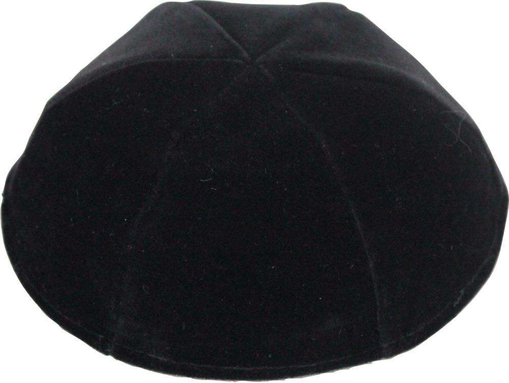 VELVET PLUSH BLACK KIPPAH 6 PARTS, 22 CM SIZE 6 WITHOUT RIM