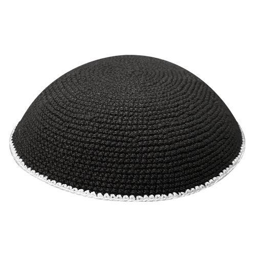 Knitted DMC Kippah 20 cm, Black with White Line