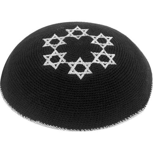 Knitted Kippah 16 cm with Silver Magen David Embroidery