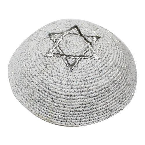 Knitted Kippah 16 cm with Silver Magen David Embroidery