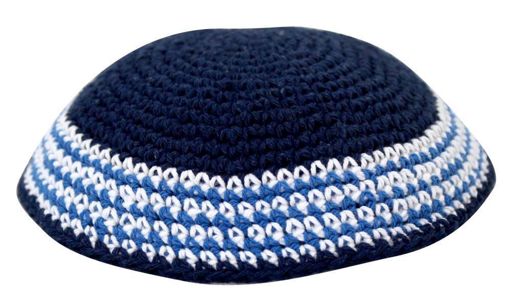 KNITTED KIPPAH 16 CM- BLUE WITH BLUE AROUND