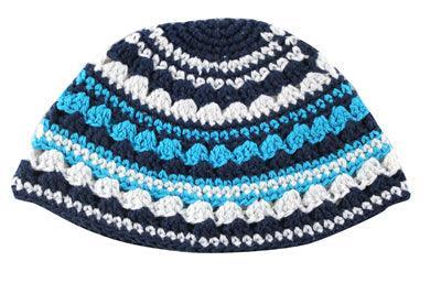 Frik Kippah 21 Cm-light Blue, Dark Blue And White Stripes