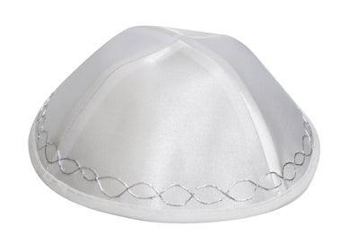Satin Kippah 17 Cm- White With Ornate Design