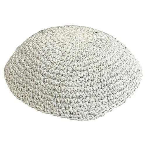 Thick White Knitted Kippah 17 cm- Stripe