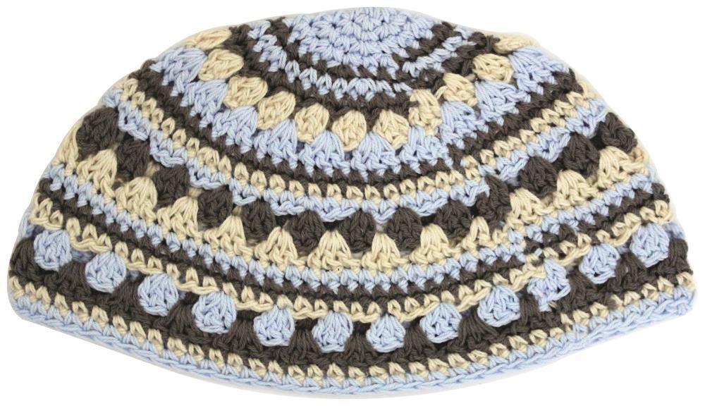 Frik Kippah 21 Cm- Beige-gray-light Blue Striped Design