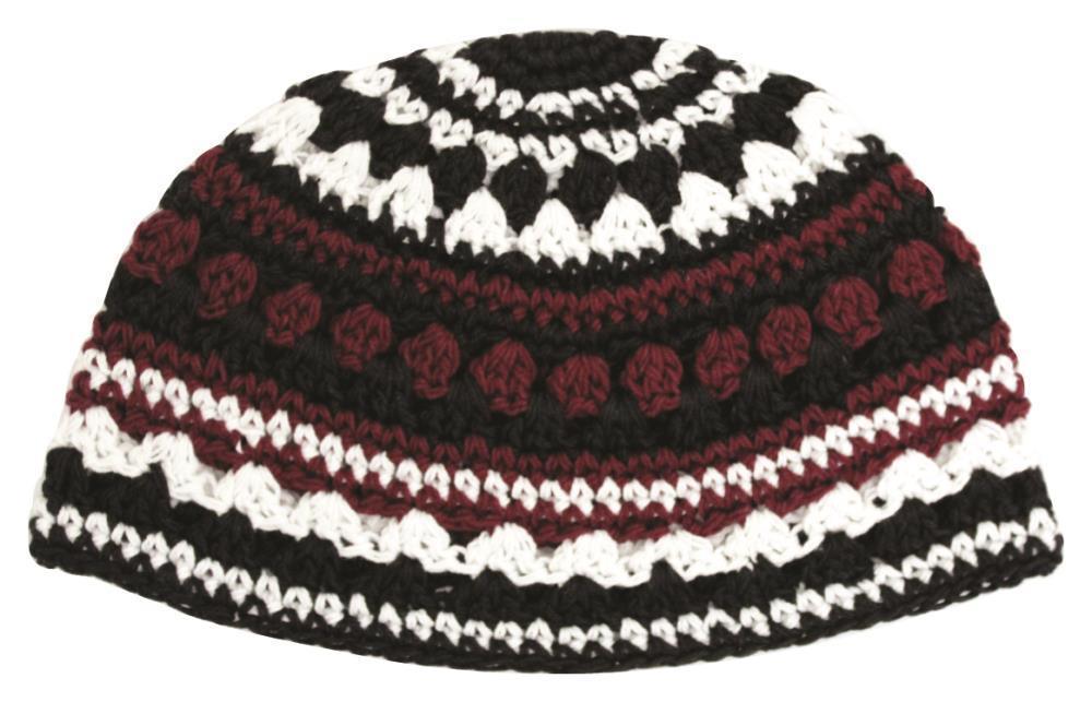 Frik Kippah 21 Cm- Bordeaux-black-white Striped Design