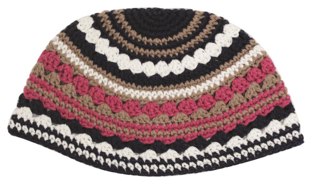 Frik Kippah 21 Cm,  Black-white-pink Striped Design