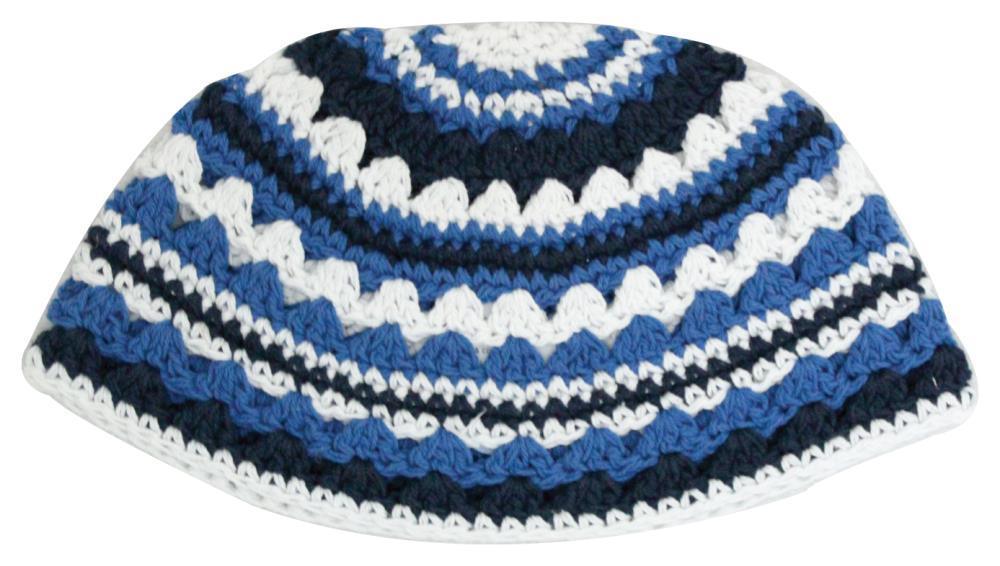 Frik Kippah 21 Cm,  Black-blue-white Striped Design