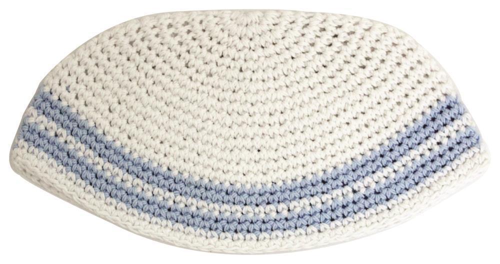 Frik Kippah 21cm- White With Light Blue Stripes