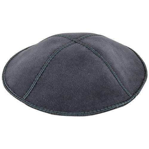 Suede Kippah 16 Cm- Dark Gray