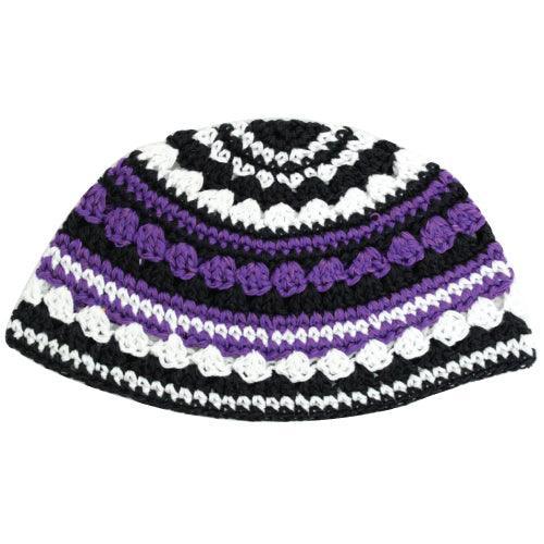 Frik Kippah 21cm- Purple, Black And White Striped Design