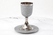 Metal Kiddush Cup on Stem w/Plate-Silver
