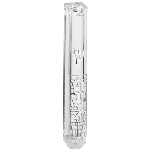 Plastic Mezuzah With  Rubber Cork 12cm-clear And Silver