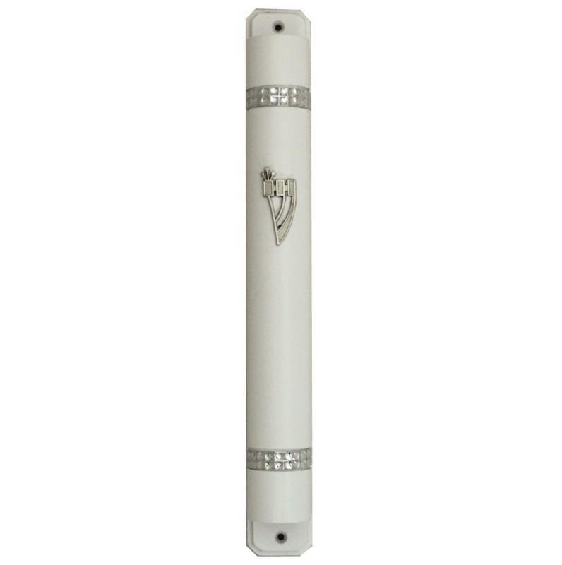 Wooden Mezuzah With Back  15cm- White   With  Chain Design