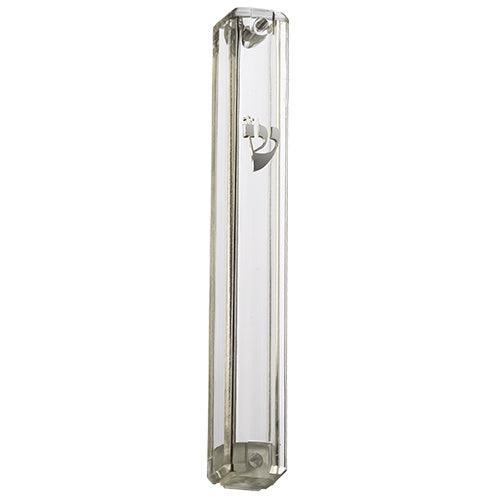 Plastic Transparent Mezuzah With Rubber Cork 20 Cm-  With Silver Shin