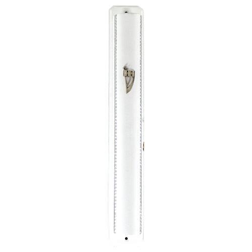 Wooden Mezuzah 20cm- White With Chain Design