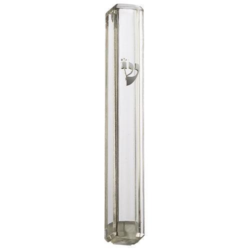 Plastic Transparent Mezuzah With Rubber Cork 12 Cm- With Silver Shin - Without Holes