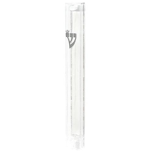 Plastic Mezuzah With Screw 12cm- Clear With Silver Shin