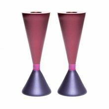 Double Sided Anodized Candlesticks W/ Ring Purple/Maroon