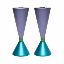 Double Sided Anodized Candlesticks W/ Ring Turquoise/Purple