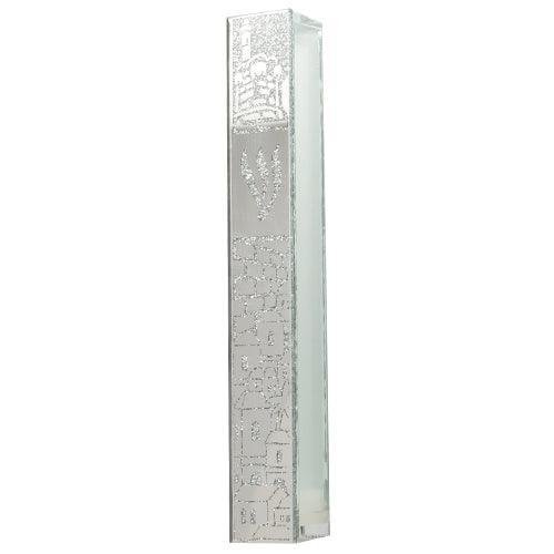 Glass Mezuzah With Silicon Seal 10cm- Jerusalem Motif