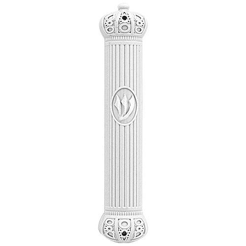 Plastic Mezuzah With Rubber Seal 12cm- White With Crown Motif