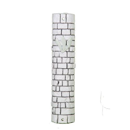 Polyresin Stone-like Mezuzah 12 Cm- White With Kotel Stones Design With Silicon Cork