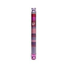 Anodized Cylinder Mezuzah Case Stripes Maroon