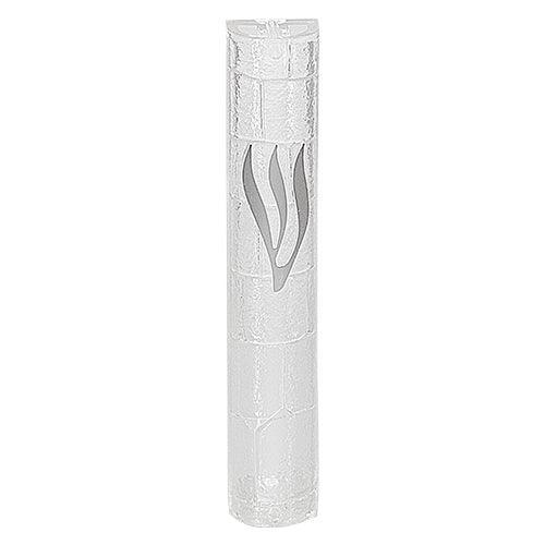 Plastic Transparent Mezuzah With Rubber Cork 12 Cm- "the Kotel" With Silver Shin