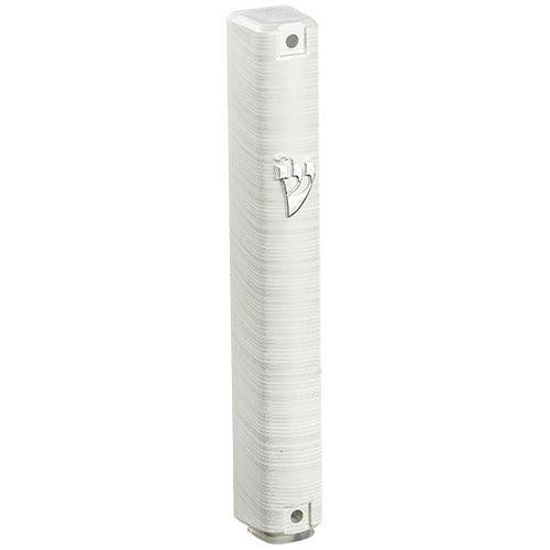 Plastic Mezuzah With  Rubber Cork 12 Cm - 3d Metallic Silver Striped Design