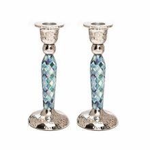 Metal Candlesticks w/ Design 6.5"Blue Design