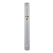 Clear Plastic Mezuzah Case Gold Shin 15cm