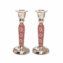 Metal Candlesticks w/ Design 6.5" Maroon