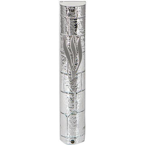 Silver Plastic Mezuzah With Rubber Cork 15 Cm- "the Kotel"