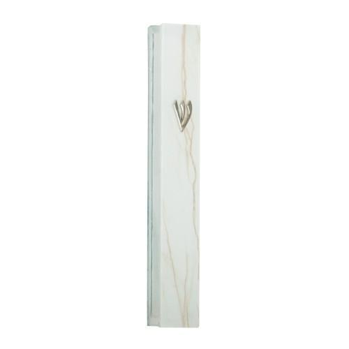 Glass Mezuzah 12cm- White And Gray